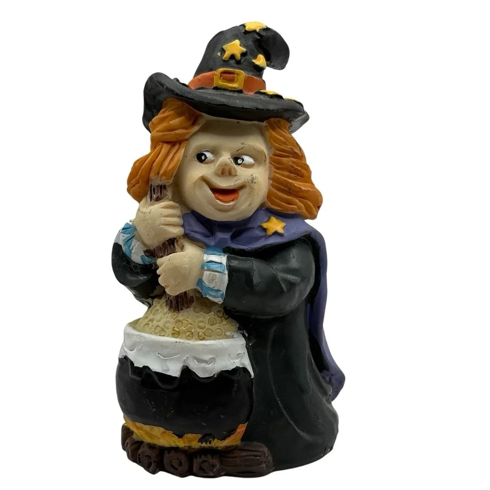 VTG‎ Witch W/ Cauldron Figurine Halloween Decor Tiny Mystical Wicca Pagan READ
